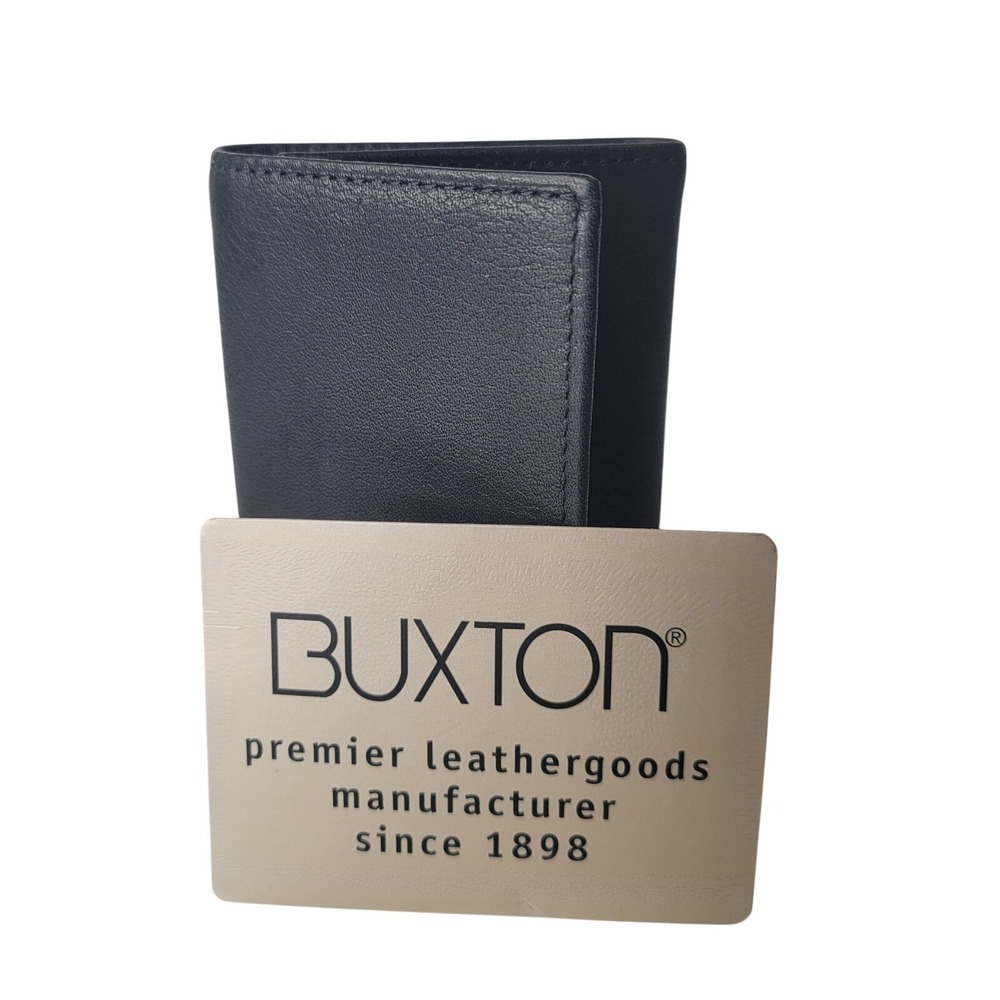 Buxton Trifold Wallet Mens Black Leather ID Window Credit Card‎ Holder NEW